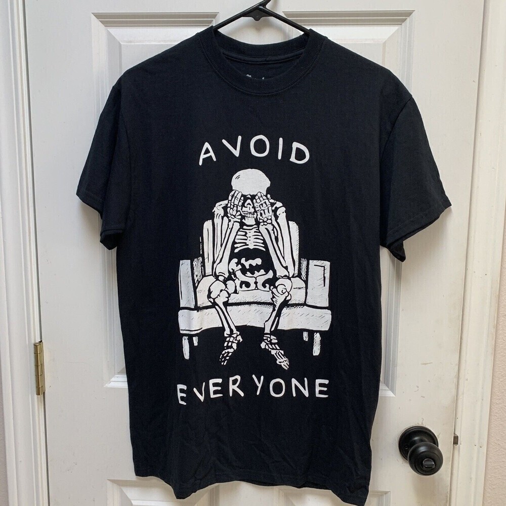 Spencers Skeleton Avoid Everyone Black T-Shirt Size M Medium Halloween